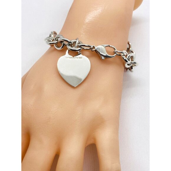 Tiffany & Co Sterling Silver Blank Heart Tag Charm Bracelet 7.75" - Picture 3 of 12
